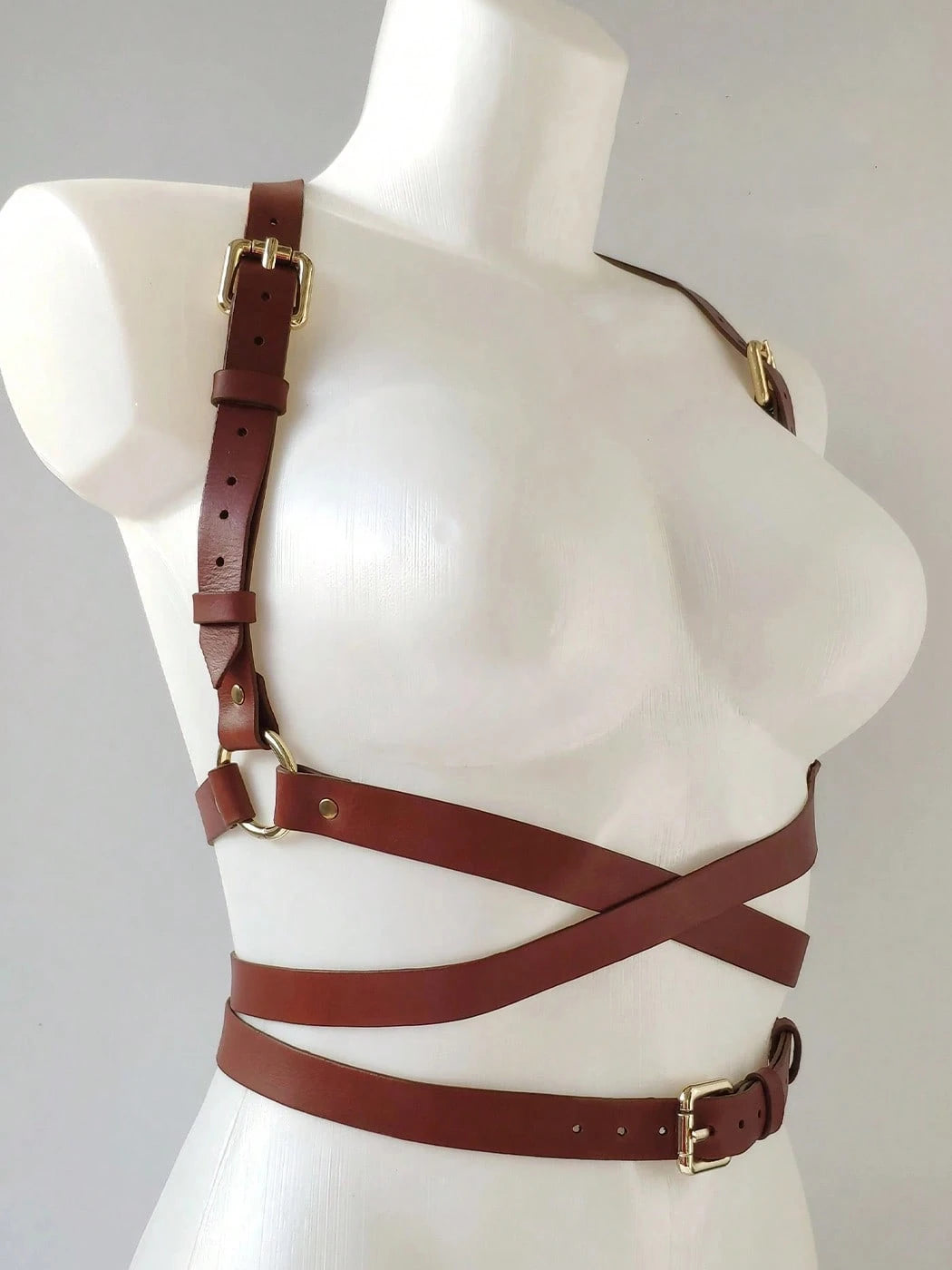 1pc Women's Brown PU Leather Body Harness Belt, Street Style Waist Accessory For Dress, Holiday Party Outfit
