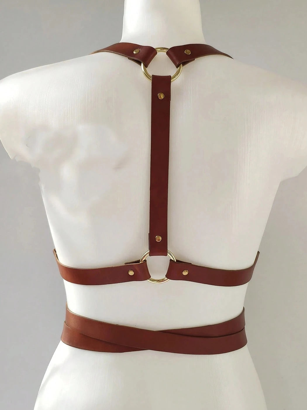 1pc Women's Brown PU Leather Body Harness Belt, Street Style Waist Accessory For Dress, Holiday Party Outfit