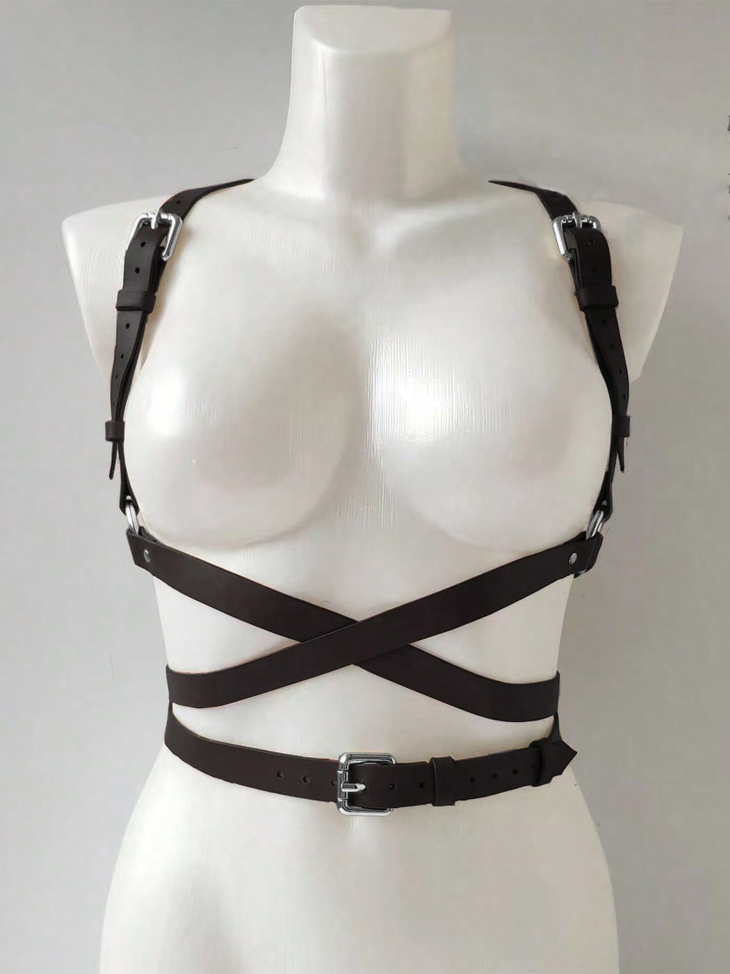1pc Women's Brown PU Leather Body Harness Belt, Street Style Waist Accessory For Dress, Holiday Party Outfit