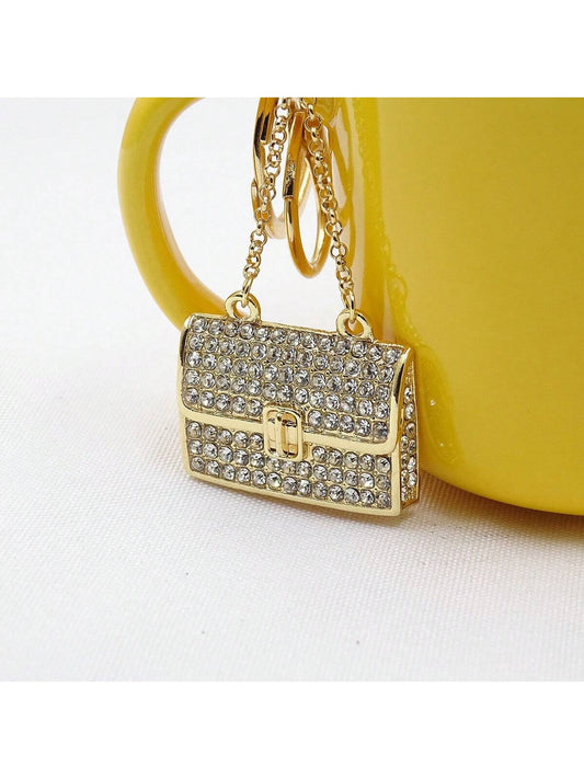 1pc Women's Fashion Jewelry Metal Studded Enamel Faux Mink Fur Decorative Handbag Charm Personalized Key Chain Small Gift Car Pendant Bridesmaid Gifts