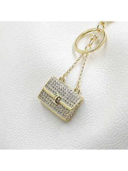 1pc Women's Fashion Jewelry Metal Studded Enamel Faux Mink Fur Decorative Handbag Charm Personalized Key Chain Small Gift Car Pendant Bridesmaid Gifts
