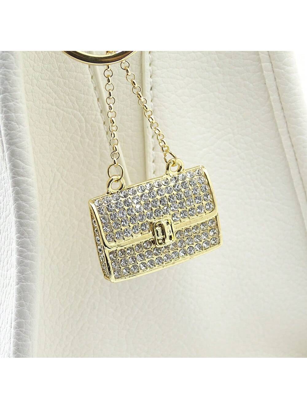 1pc Women's Fashion Jewelry Metal Studded Enamel Faux Mink Fur Decorative Handbag Charm Personalized Key Chain Small Gift Car Pendant Bridesmaid Gifts