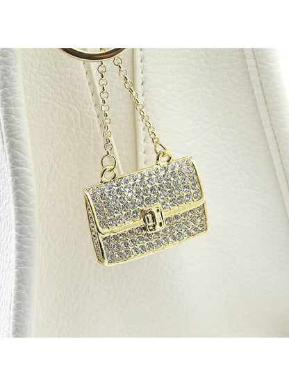 1pc Women's Fashion Jewelry Metal Studded Enamel Faux Mink Fur Decorative Handbag Charm Personalized Key Chain Small Gift Car Pendant Bridesmaid Gifts