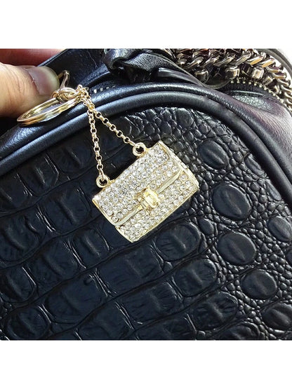 1pc Women's Fashion Jewelry Metal Studded Enamel Faux Mink Fur Decorative Handbag Charm Personalized Key Chain Small Gift Car Pendant Bridesmaid Gifts