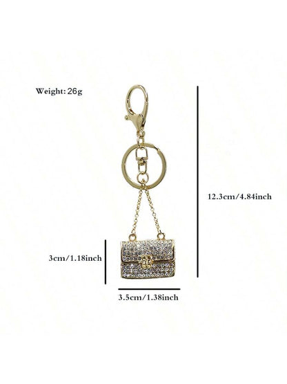 1pc Women's Fashion Jewelry Metal Studded Enamel Faux Mink Fur Decorative Handbag Charm Personalized Key Chain Small Gift Car Pendant Bridesmaid Gifts