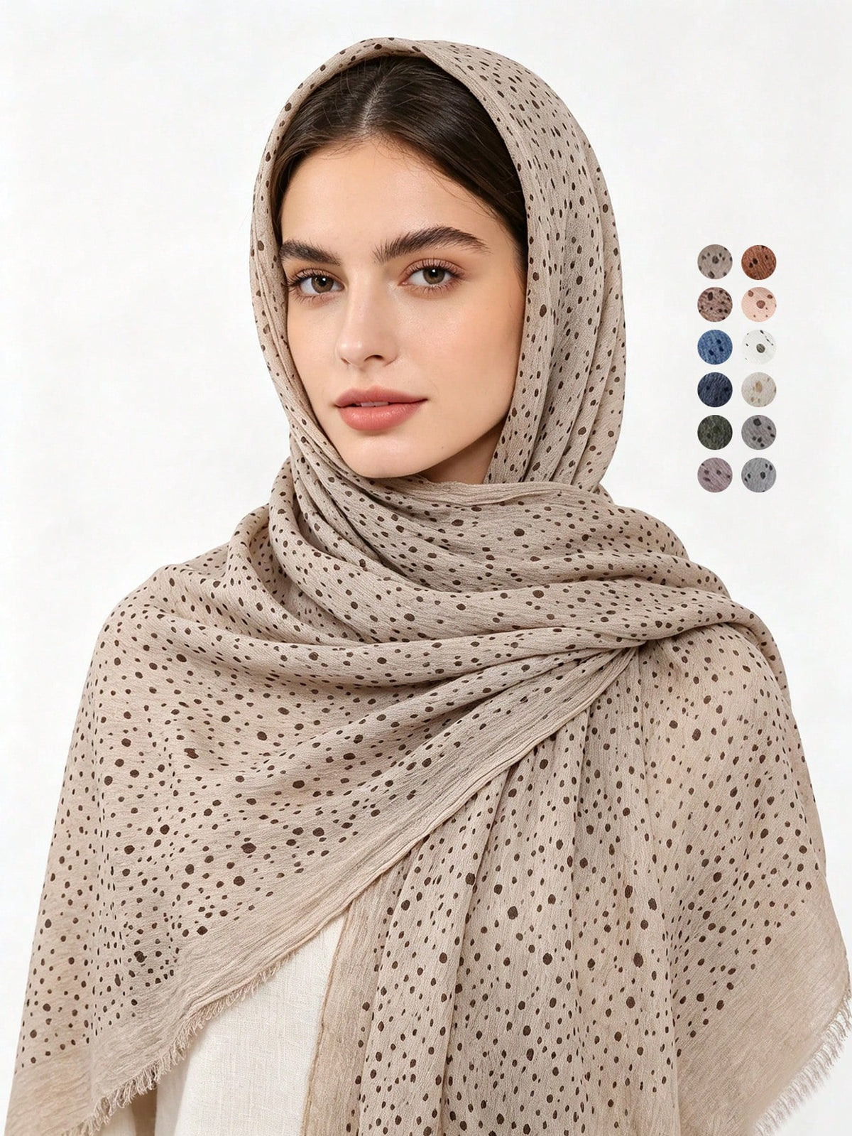 1pc Women's Fashion New Polka Dot Print Modal Headscarf Natural Wrinkle Texture Tie-Dye Muslim Hijab Versatile Shawl Elegant Headscarf