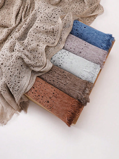 1pc Women's Fashion New Polka Dot Print Modal Headscarf Natural Wrinkle Texture Tie-Dye Muslim Hijab Versatile Shawl Elegant Headscarf