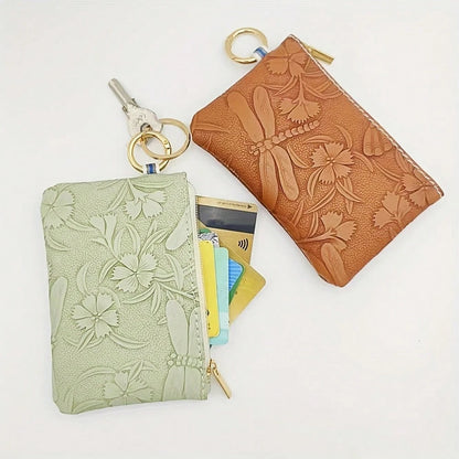 1pc Women's Key Chain Coin Purse, New Embossed Floral Key Ring Coin Pouch, Key Coin Card Holder, Fashion Mini Small Bag, Random Pattern Position