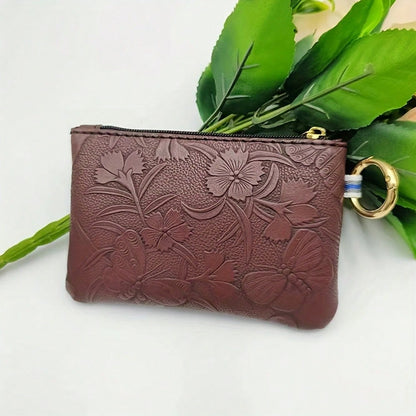 1pc Women's Key Chain Coin Purse, New Embossed Floral Key Ring Coin Pouch, Key Coin Card Holder, Fashion Mini Small Bag, Random Pattern Position