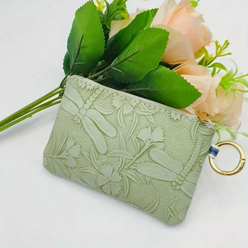 1pc Women's Key Chain Coin Purse, New Embossed Floral Key Ring Coin Pouch, Key Coin Card Holder, Fashion Mini Small Bag, Random Pattern Position