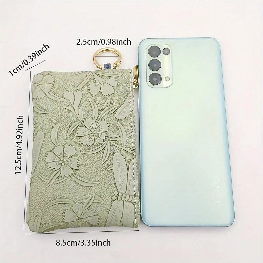 1pc Women's Key Chain Coin Purse, New Embossed Floral Key Ring Coin Pouch, Key Coin Card Holder, Fashion Mini Small Bag, Random Pattern Position