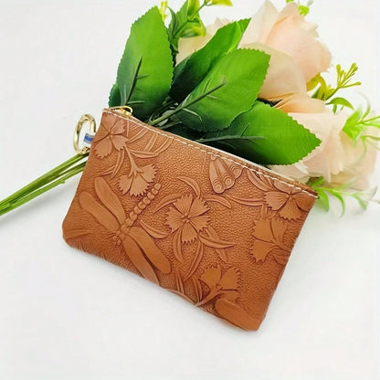1pc Women's Key Chain Coin Purse, New Embossed Floral Key Ring Coin Pouch, Key Coin Card Holder, Fashion Mini Small Bag, Random Pattern Position