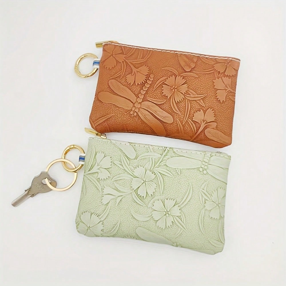 1pc Women's Key Chain Coin Purse, New Embossed Floral Key Ring Coin Pouch, Key Coin Card Holder, Fashion Mini Small Bag, Random Pattern Position