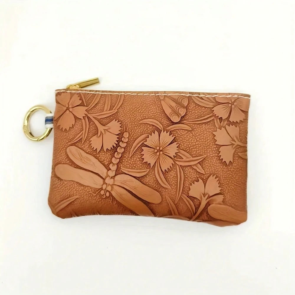 1pc Women's Key Chain Coin Purse, New Embossed Floral Key Ring Coin Pouch, Key Coin Card Holder, Fashion Mini Small Bag, Random Pattern Position