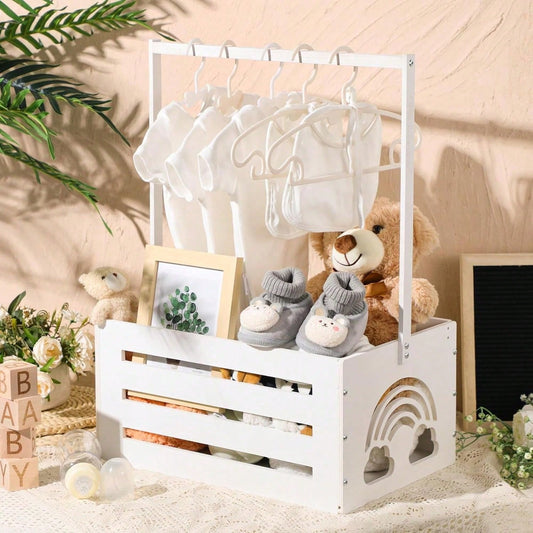 1pc Wooden Baby Shower Storage Crate With Handle, Personalized Newborn Gift Basket Hamper For Boys Girls Pregnancy Gifts