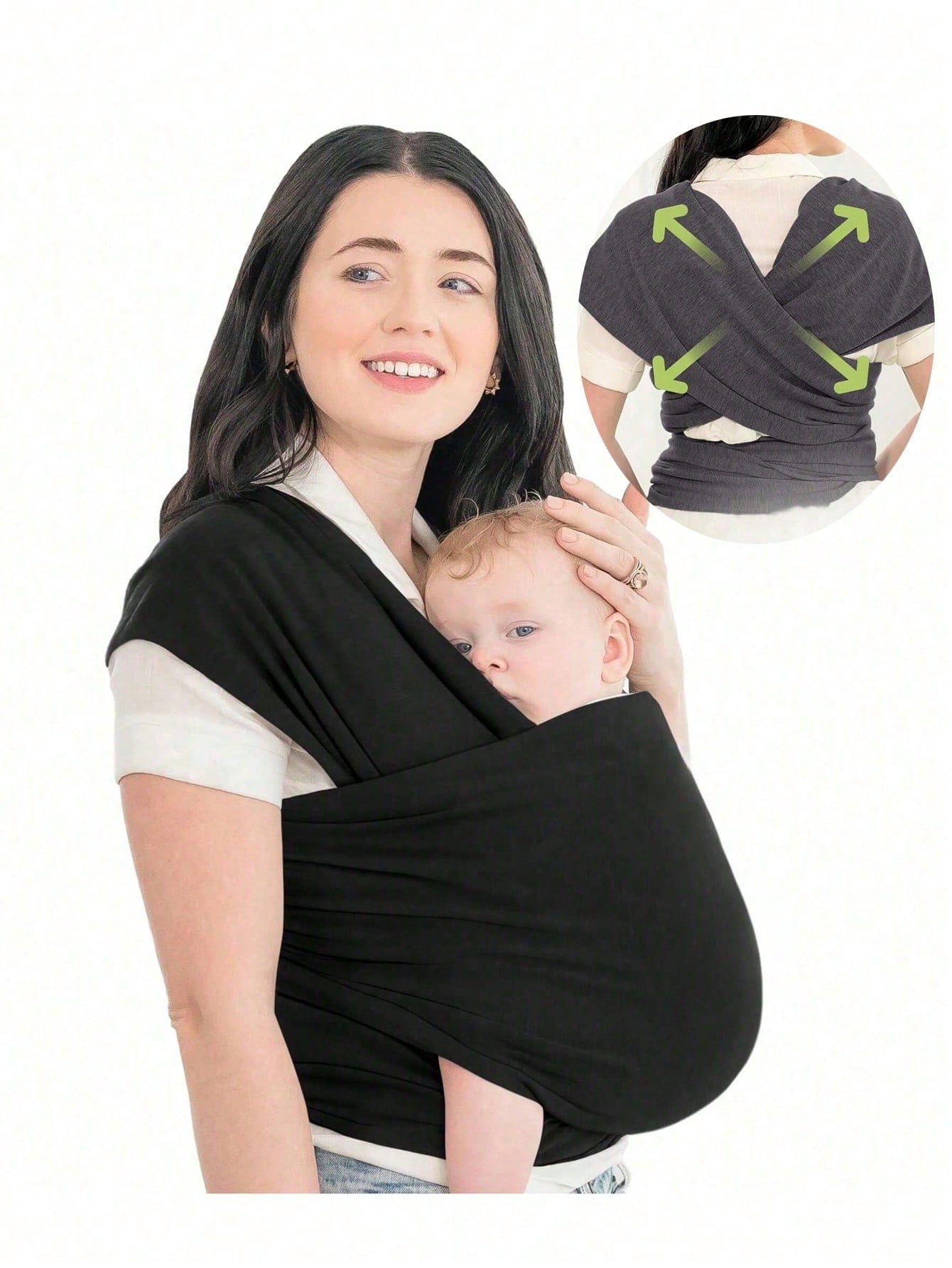 1PCS 196.85"X17.7" Black Baby Wrap Carrier-All In 1 Original Baby Carrier Newborn To Toddler Sling, Easy To Wear, Hands Free Bonding, Lightweight