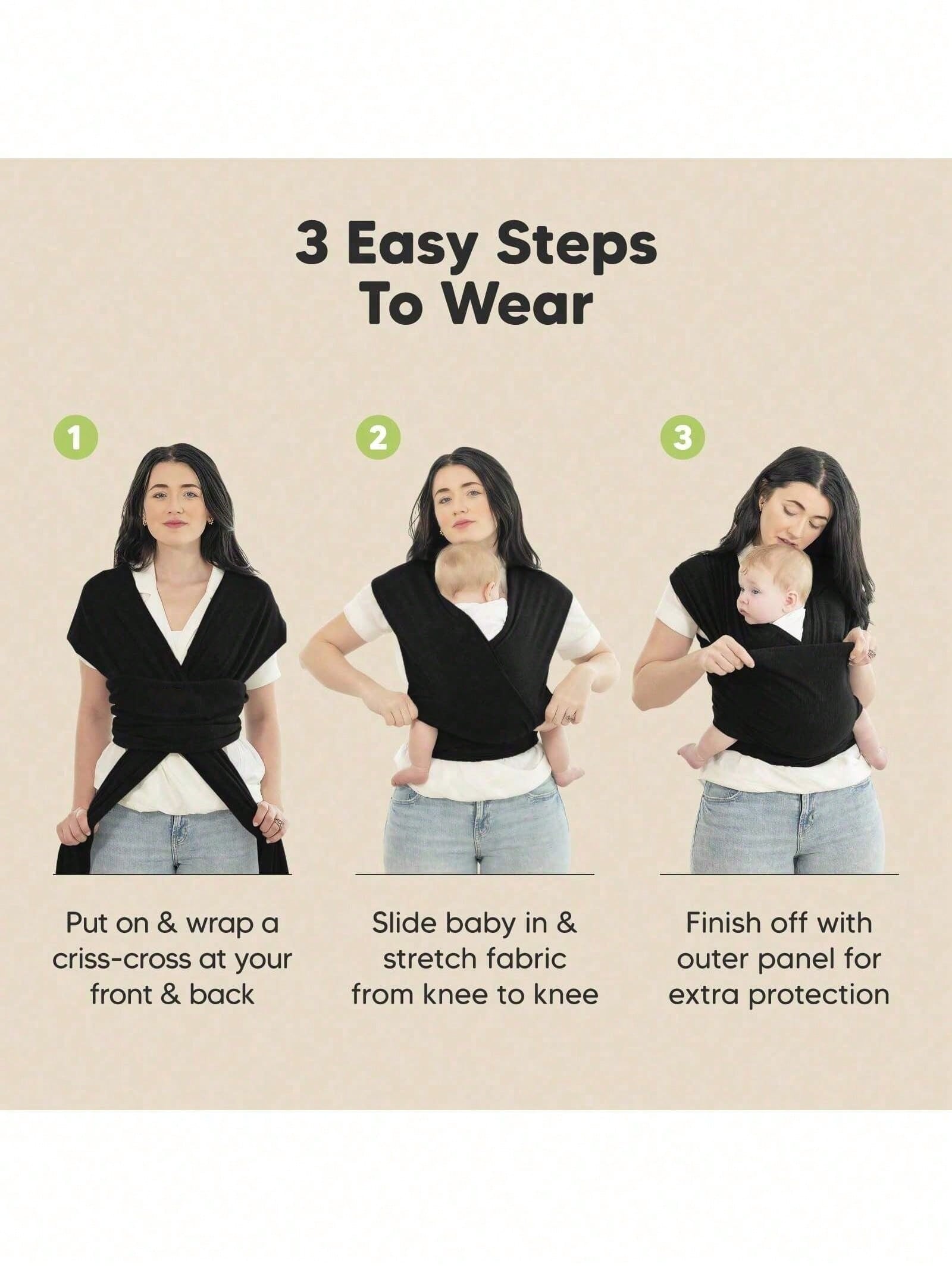 1PCS 196.85"X17.7" Black Baby Wrap Carrier-All In 1 Original Baby Carrier Newborn To Toddler Sling, Easy To Wear, Hands Free Bonding, Lightweight