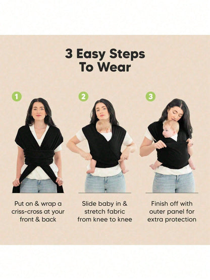 1PCS 196.85"X17.7" Black Baby Wrap Carrier-All In 1 Original Baby Carrier Newborn To Toddler Sling, Easy To Wear, Hands Free Bonding, Lightweight