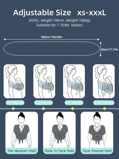 1PCS 196.85"X17.7" Grey Baby Wrap Carrier-All In 1 Original Baby Carrier Newborn To Toddler Sling, Easy To Wear, Hands Free Bonding, Lightweight