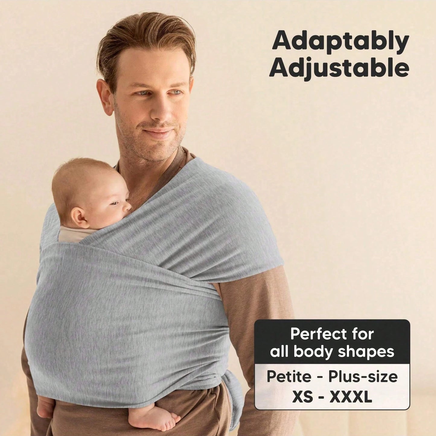 1PCS 196.85"X17.7" Grey Baby Wrap Carrier-All In 1 Original Baby Carrier Newborn To Toddler Sling, Easy To Wear, Hands Free Bonding, Lightweight