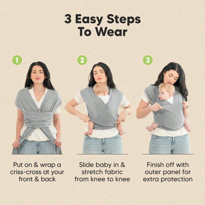 1PCS 196.85"X17.7" Grey Baby Wrap Carrier-All In 1 Original Baby Carrier Newborn To Toddler Sling, Easy To Wear, Hands Free Bonding, Lightweight