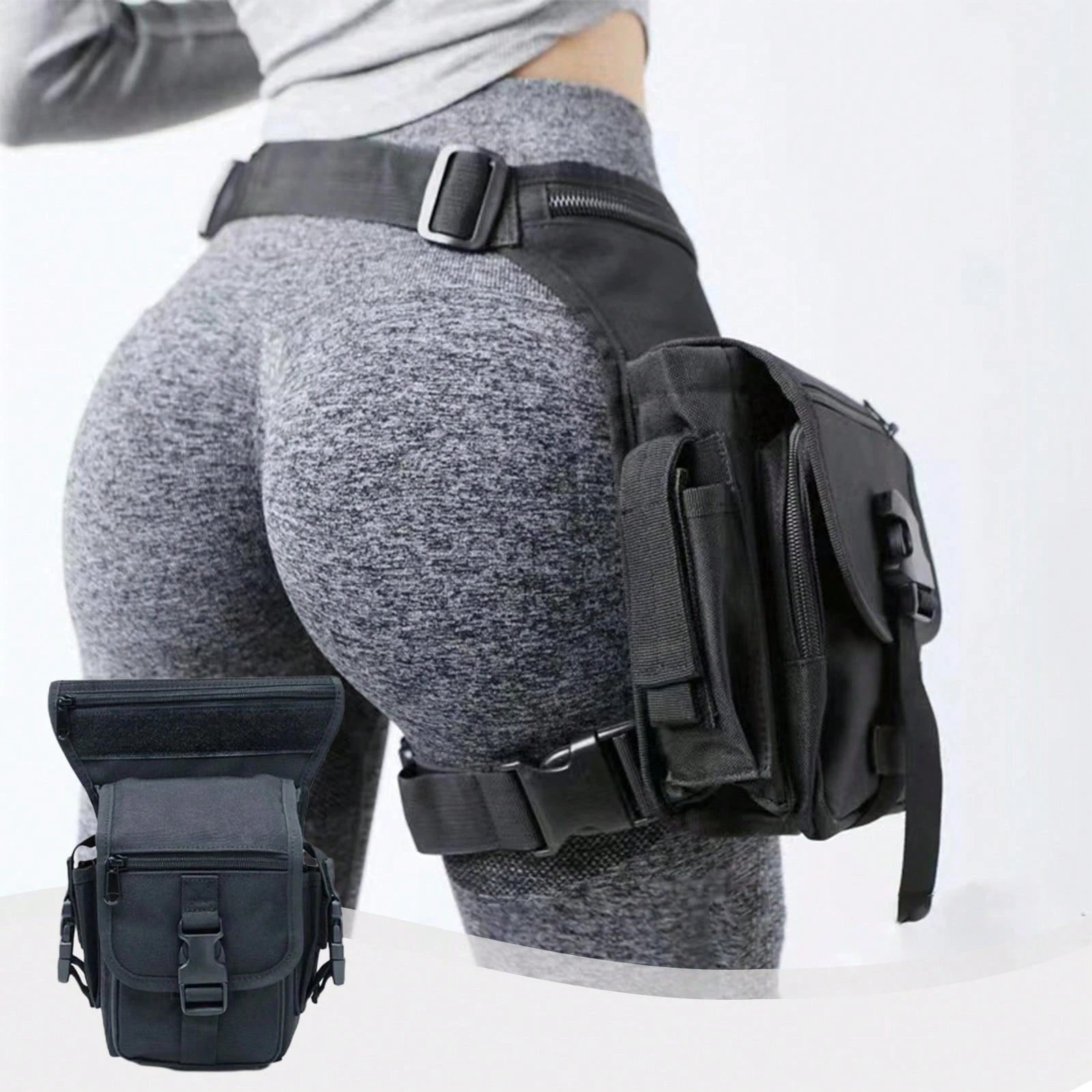 1PCS Cycling Leg Bag Outdoor Thigh Pack, Tactical Molle Waist Pack With Multi-Layer Storage Compartments, Adjustable Straps For Mountain Biking Motorcycle Riding Hiking Travel Festival Essentials EDC
