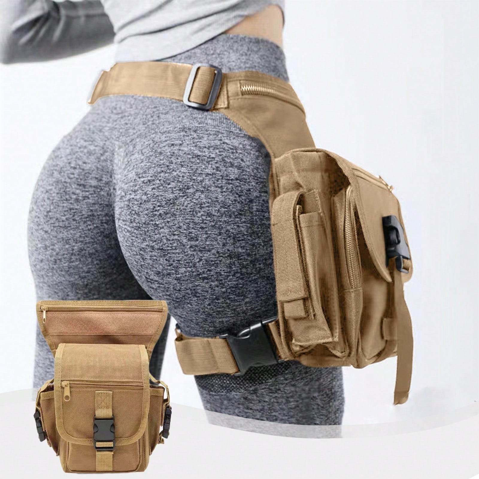 1PCS Cycling Leg Bag Outdoor Thigh Pack, Tactical Molle Waist Pack With Multi-Layer Storage Compartments, Adjustable Straps For Mountain Biking Motorcycle Riding Hiking Travel Festival Essentials EDC