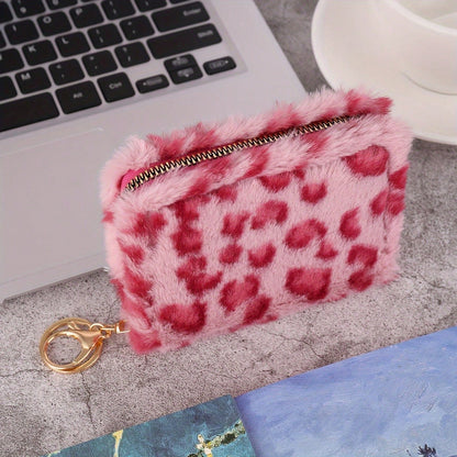1pcs Fashion Leopard Print Women's Coin Purse Versatile Elegant PU Short Wallet Large Capacity Multi-Card Slot Multi-Functional Plush Coin Purse