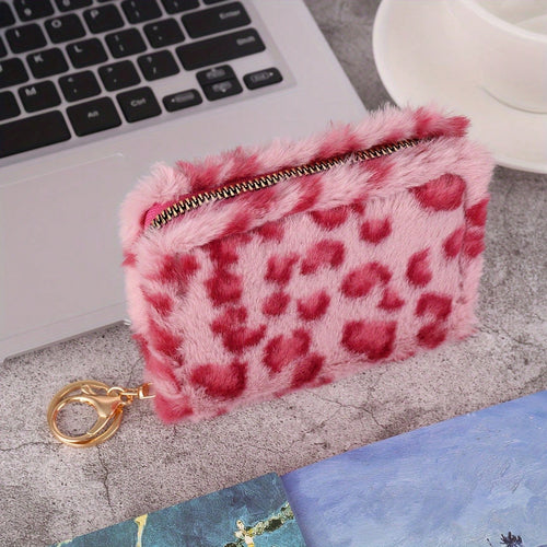 1pcs Fashion Leopard Print Women's Coin Purse Versatile Elegant PU Short Wallet Large Capacity Multi-Card Slot Multi-Functional Plush Coin Purse
