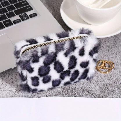 1pcs Fashion Leopard Print Women's Coin Purse Versatile Elegant PU Short Wallet Large Capacity Multi-Card Slot Multi-Functional Plush Coin Purse