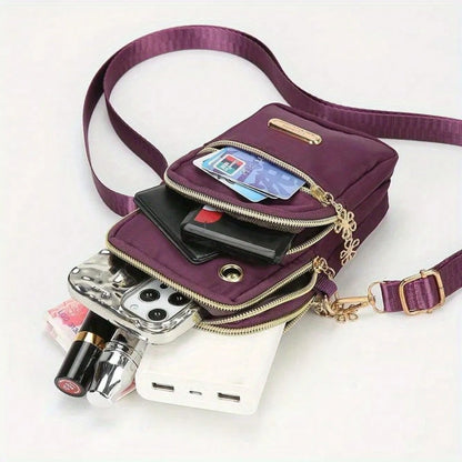 1pcs New Casual Waterproof Nylon Crossbody Bags, Women Messenger Shoulder Bag, Small Cell Phone Handbags Purses Sports Pouch Bag