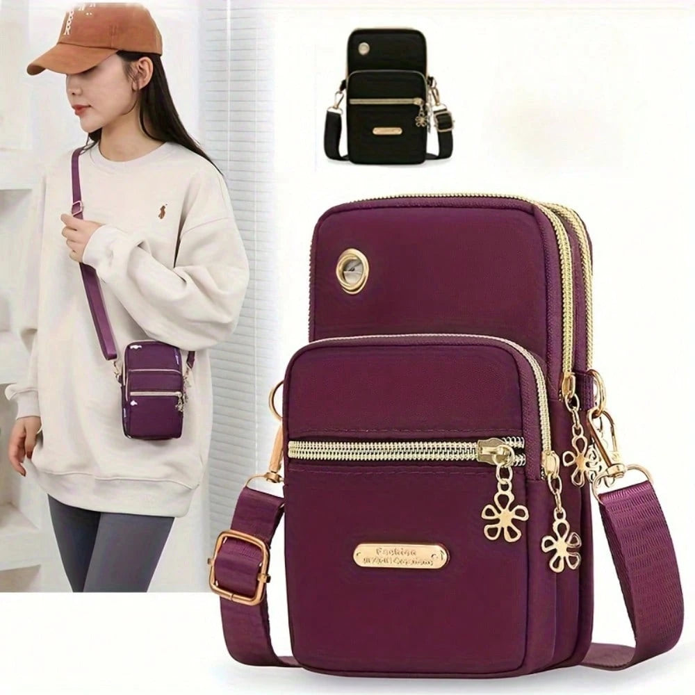 1pcs New Casual Waterproof Nylon Crossbody Bags, Women Messenger Shoulder Bag, Small Cell Phone Handbags Purses Sports Pouch Bag