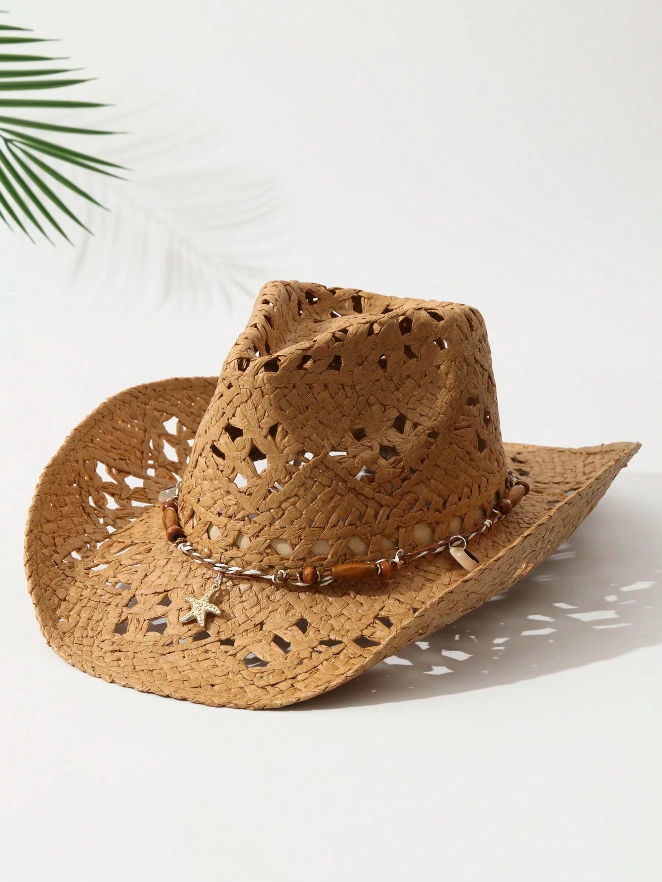 1pcs Unisex Starfish Decor Cowboy Hat Hollow Printed Cowgirl Hat Casual Sun Hat Spring Summer Travel Shade Beach Hat Straw Hat