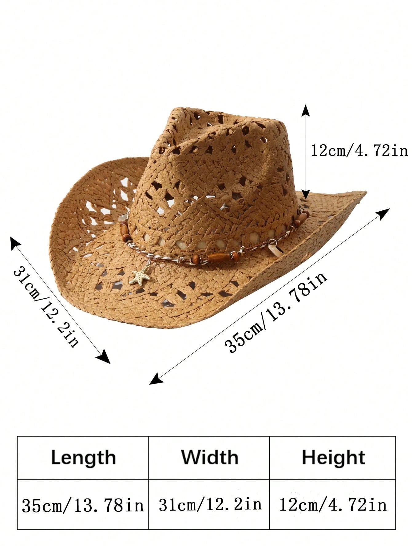 1pcs Unisex Starfish Decor Cowboy Hat Hollow Printed Cowgirl Hat Casual Sun Hat Spring Summer Travel Shade Beach Hat Straw Hat