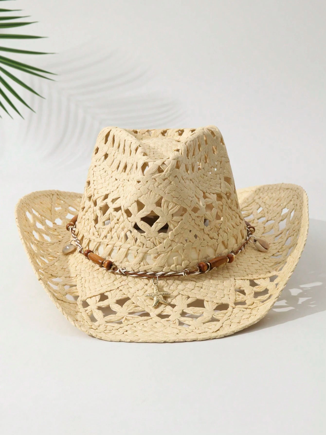 1pcs Unisex Starfish Decor Cowboy Hat Hollow Printed Cowgirl Hat Casual Sun Hat Spring Summer Travel Shade Beach Hat Straw Hat