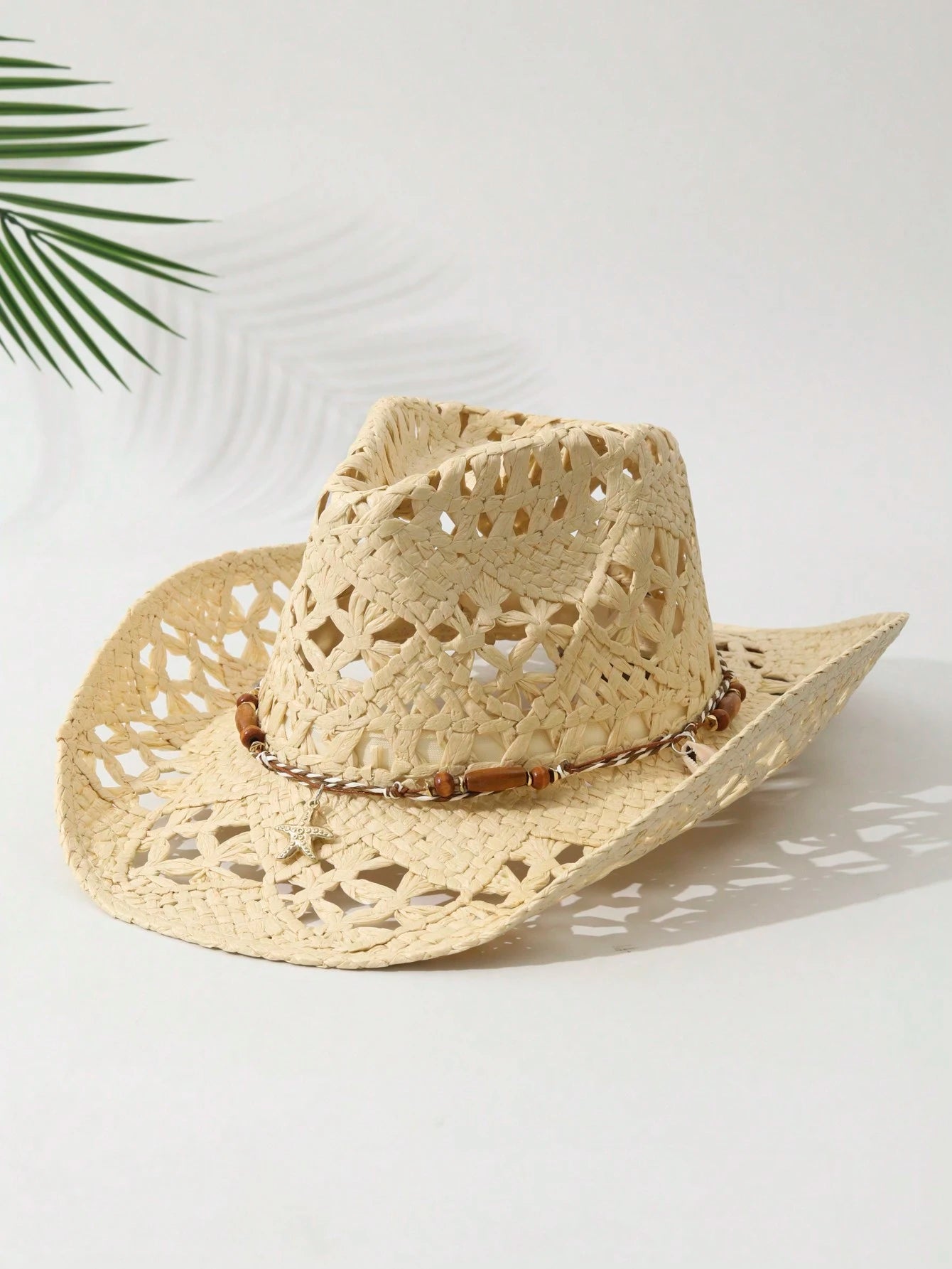 1pcs Unisex Starfish Decor Cowboy Hat Hollow Printed Cowgirl Hat Casual Sun Hat Spring Summer Travel Shade Beach Hat Straw Hat
