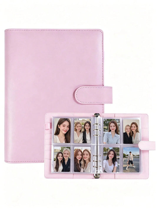 1Set Loose-Leaf Binder Card Collection Book Photo Album Notebook,A5 PU Cover+25 Pcs 4-Grids Inner Pages Photo Card Seelves,Wedding Anniversary Family Album,Stationery Book Photocards Storage Album For