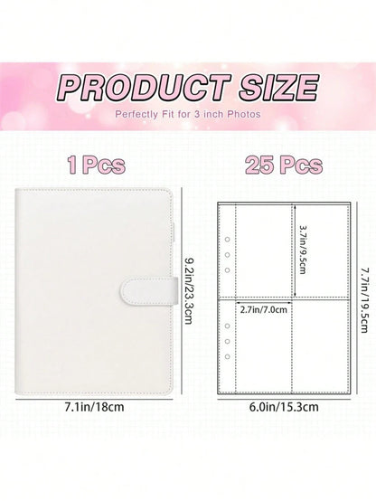 1Set Loose-Leaf Binder Card Collection Book Photo Album Notebook,A5 PU Cover+25 Pcs 4-Grids Inner Pages Photo Card Seelves,Wedding Anniversary Family Album,Stationery Book Photocards Storage Album For
