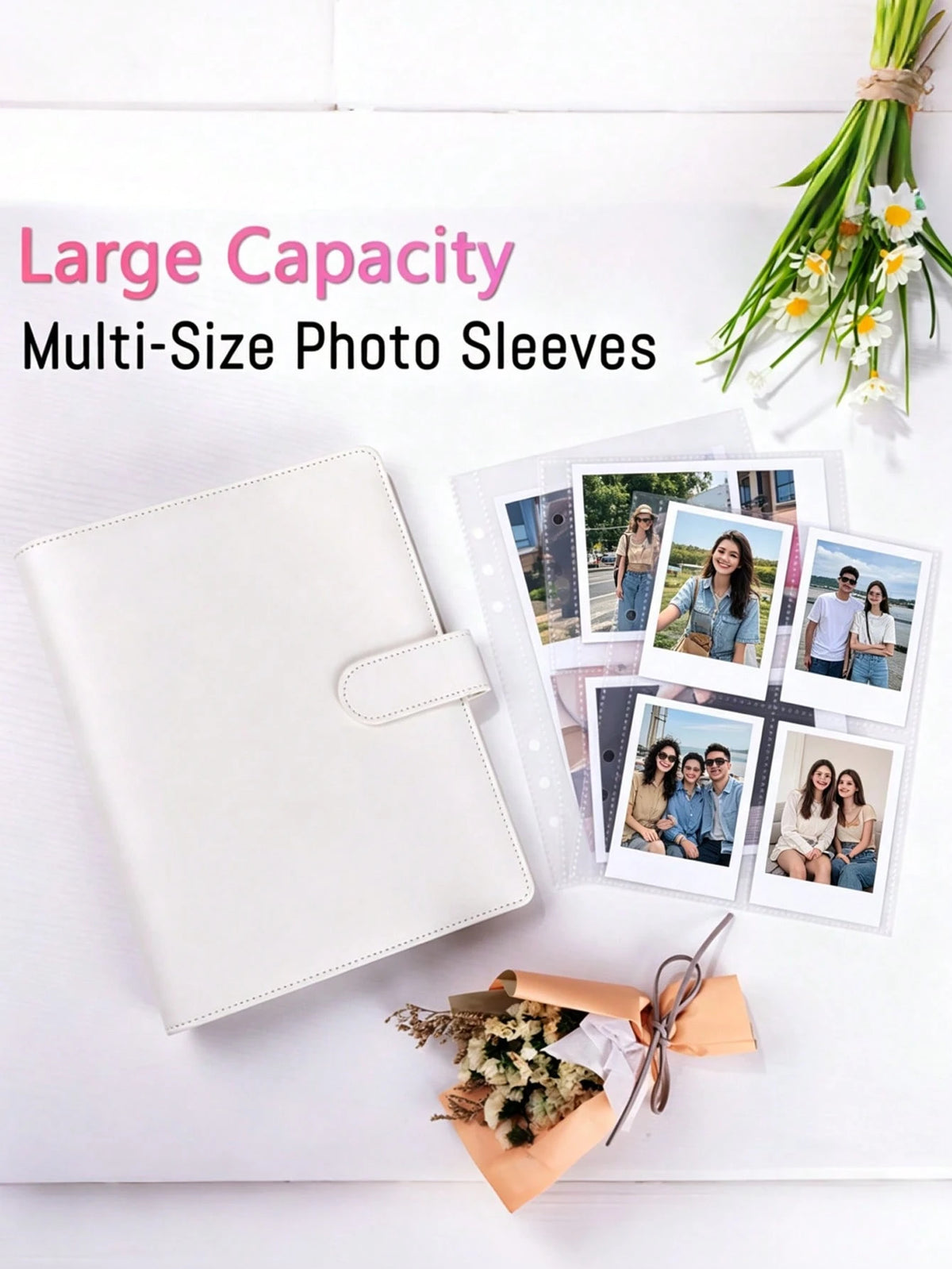 1Set Loose-Leaf Binder Card Collection Book Photo Album Notebook,A5 PU Cover+25 Pcs 4-Grids Inner Pages Photo Card Seelves,Wedding Anniversary Family Album,Stationery Book Photocards Storage Album For