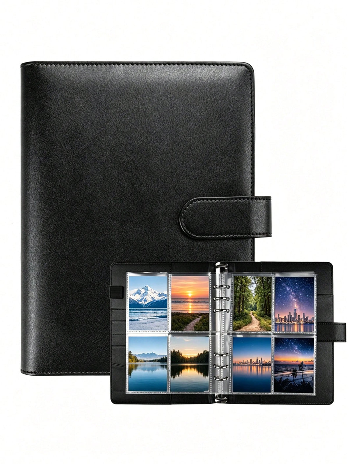 1Set Loose-Leaf Binder Card Collection Book Photo Album Notebook,A5 PU Cover+25 Pcs 4-Grids Inner Pages Photo Card Seelves,Wedding Anniversary Family Album,Stationery Book Photocards Storage Album For
