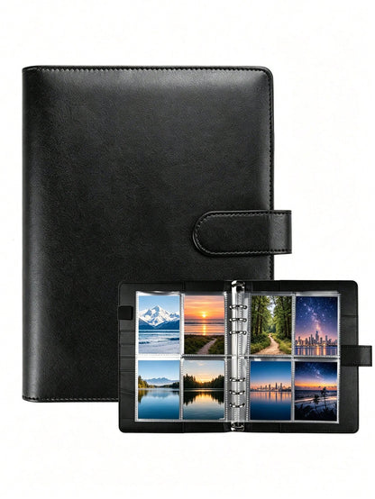 1Set Loose-Leaf Binder Card Collection Book Photo Album Notebook,A5 PU Cover+25 Pcs 4-Grids Inner Pages Photo Card Seelves,Wedding Anniversary Family Album,Stationery Book Photocards Storage Album For