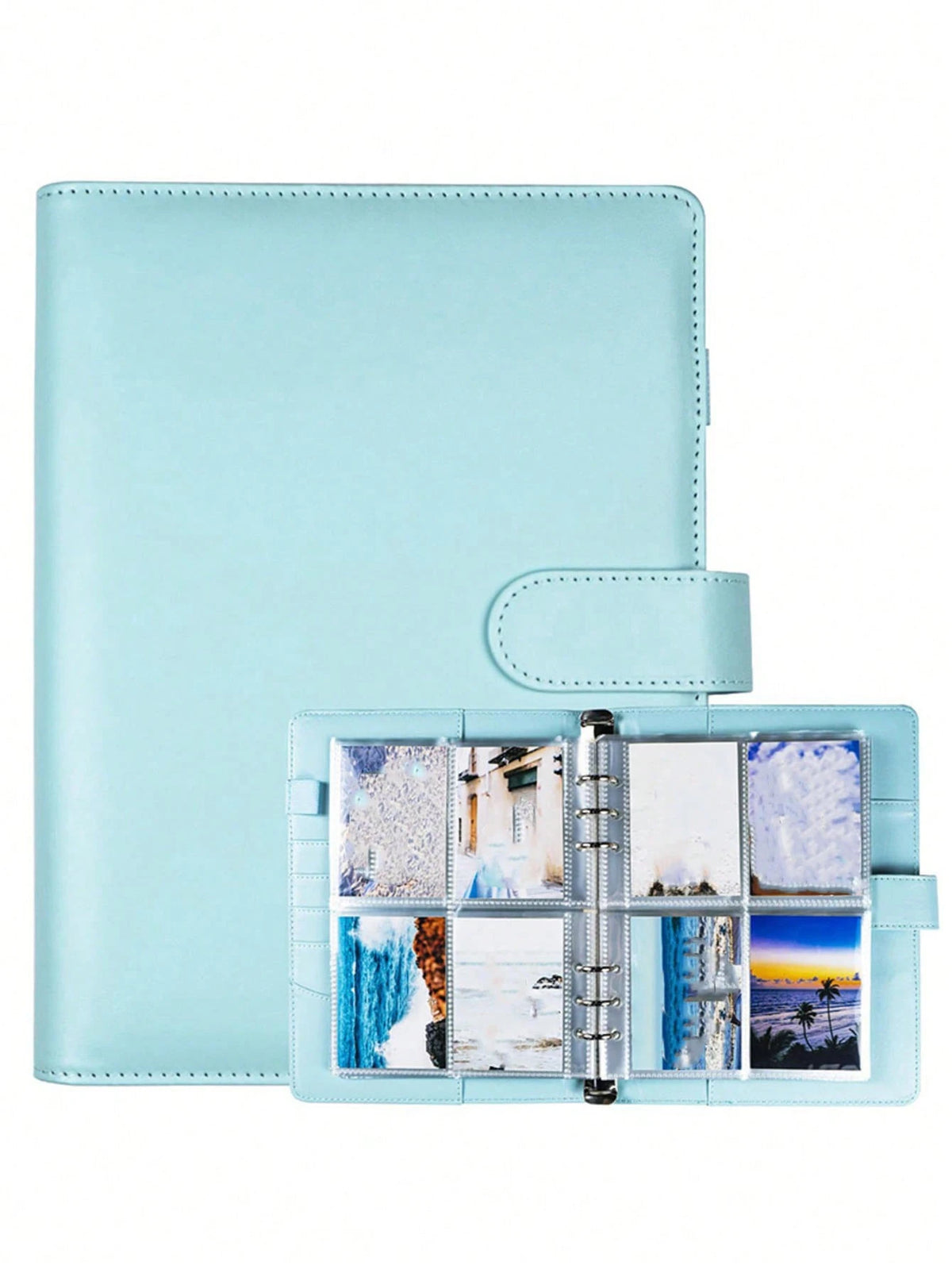 1Set Loose-Leaf Binder Card Collection Book Photo Album Notebook,A5 PU Cover+25 Pcs 4-Grids Inner Pages Photo Card Seelves,Wedding Anniversary Family Album,Stationery Book Photocards Storage Album For
