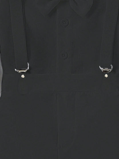 1st Birthday Outfit For Baby Boy Flower Boy, School Party Suit, Gentleman Attire- Black Shirt + Suspender Pants Set