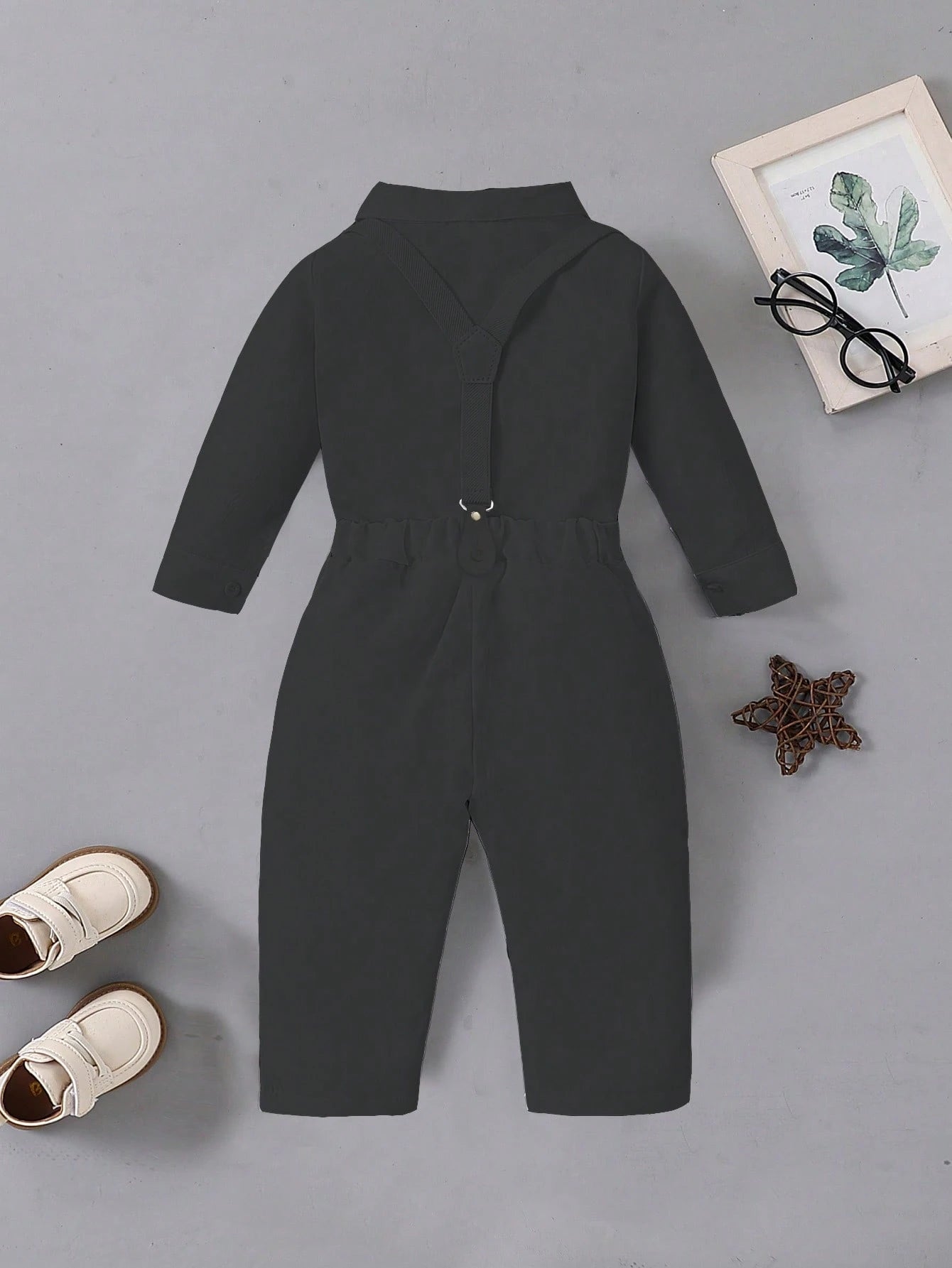 1st Birthday Outfit For Baby Boy Flower Boy, School Party Suit, Gentleman Attire- Black Shirt + Suspender Pants Set