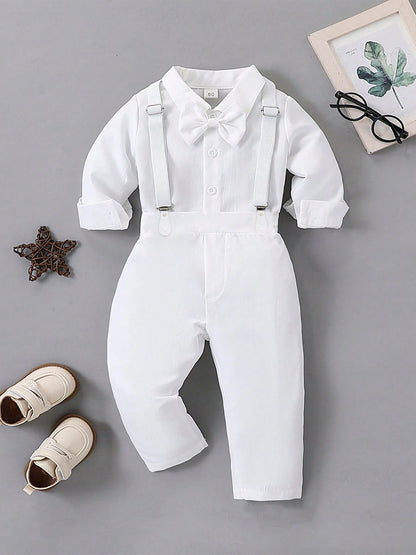 1st Birthday Outfit For Baby Boy Flower Boy, School Party Suit, Gentleman Attire- Black Shirt + Suspender Pants Set