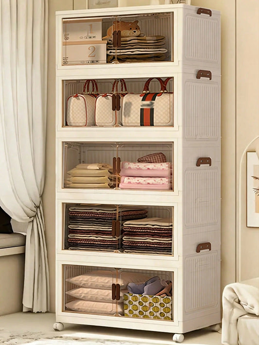 2/3/5layers Stackable Storage Bins With Lids And Doors Plastic Material Collapsible Foldable Storage Bins Living Room And Bedroom Stuff