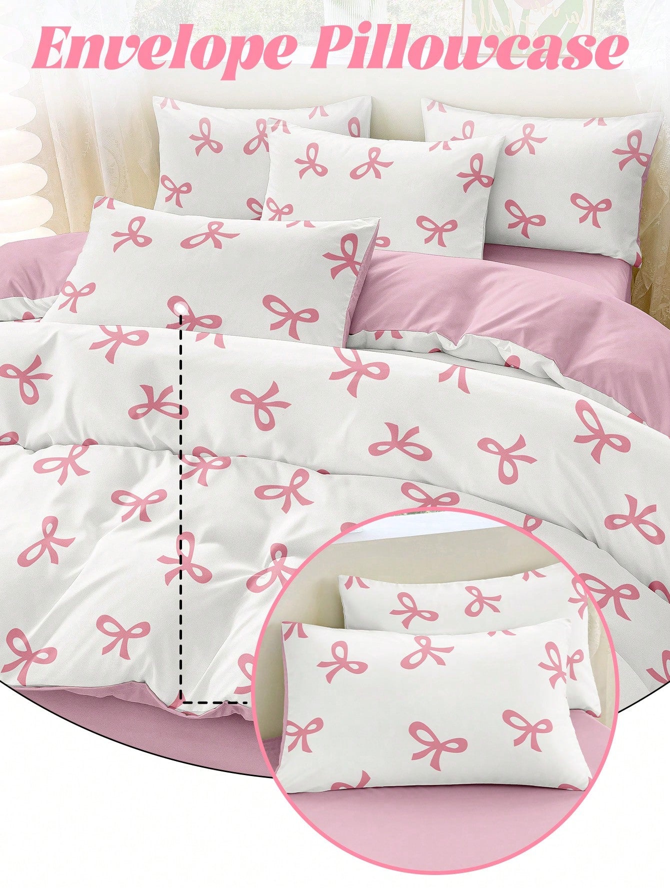 2/3pcs Bedding Set, Duvet Cover Set, Pink Bow Printed Soft & Comfortable Bedding, Sweet Girl Style Bedroom Decor, Breathable Anti-Dust Microfiber, Suitable For Single/Double/King Size Beds, Includes 1