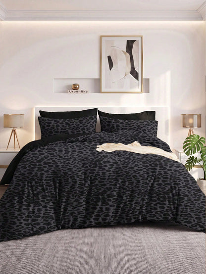 2/3pcs Black Leopard Print Duvet Cover Set, Bedding, Cozy Room Decor, Breathable Soft Anti-Pilling, Includes Duvet Cover And Pillowcases, No Duvet Insert, Suitable For Double/Full/Queen/King Bed, All