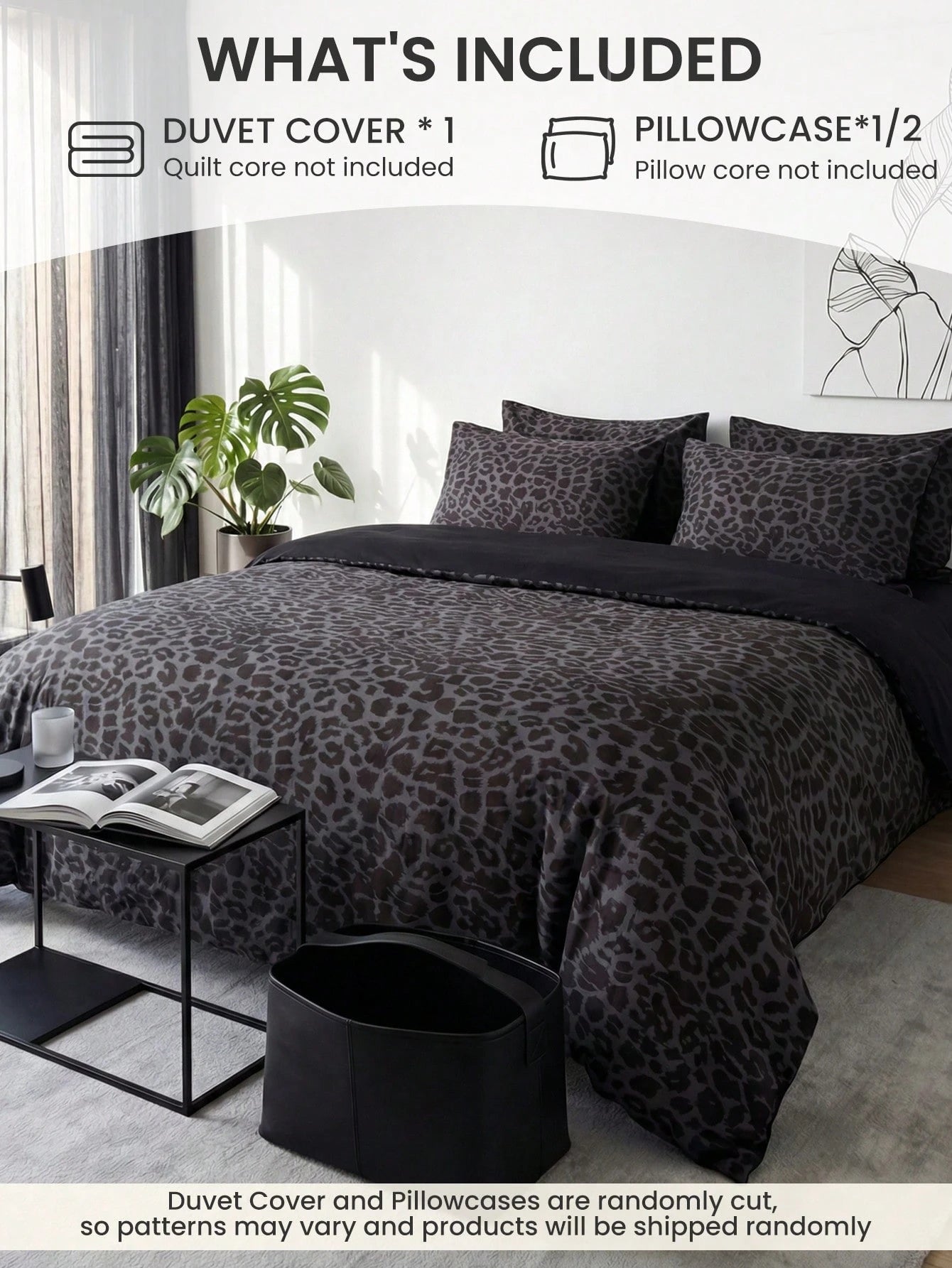 2/3pcs Black Leopard Print Duvet Cover Set, Bedding, Cozy Room Decor, Breathable Soft Anti-Pilling, Includes Duvet Cover And Pillowcases, No Duvet Insert, Suitable For Double/Full/Queen/King Bed, All