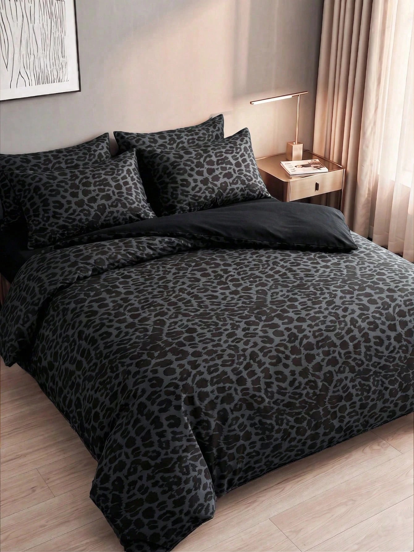 2/3pcs Black Leopard Print Duvet Cover Set, Bedding, Cozy Room Decor, Breathable Soft Anti-Pilling, Includes Duvet Cover And Pillowcases, No Duvet Insert, Suitable For Double/Full/Queen/King Bed, All